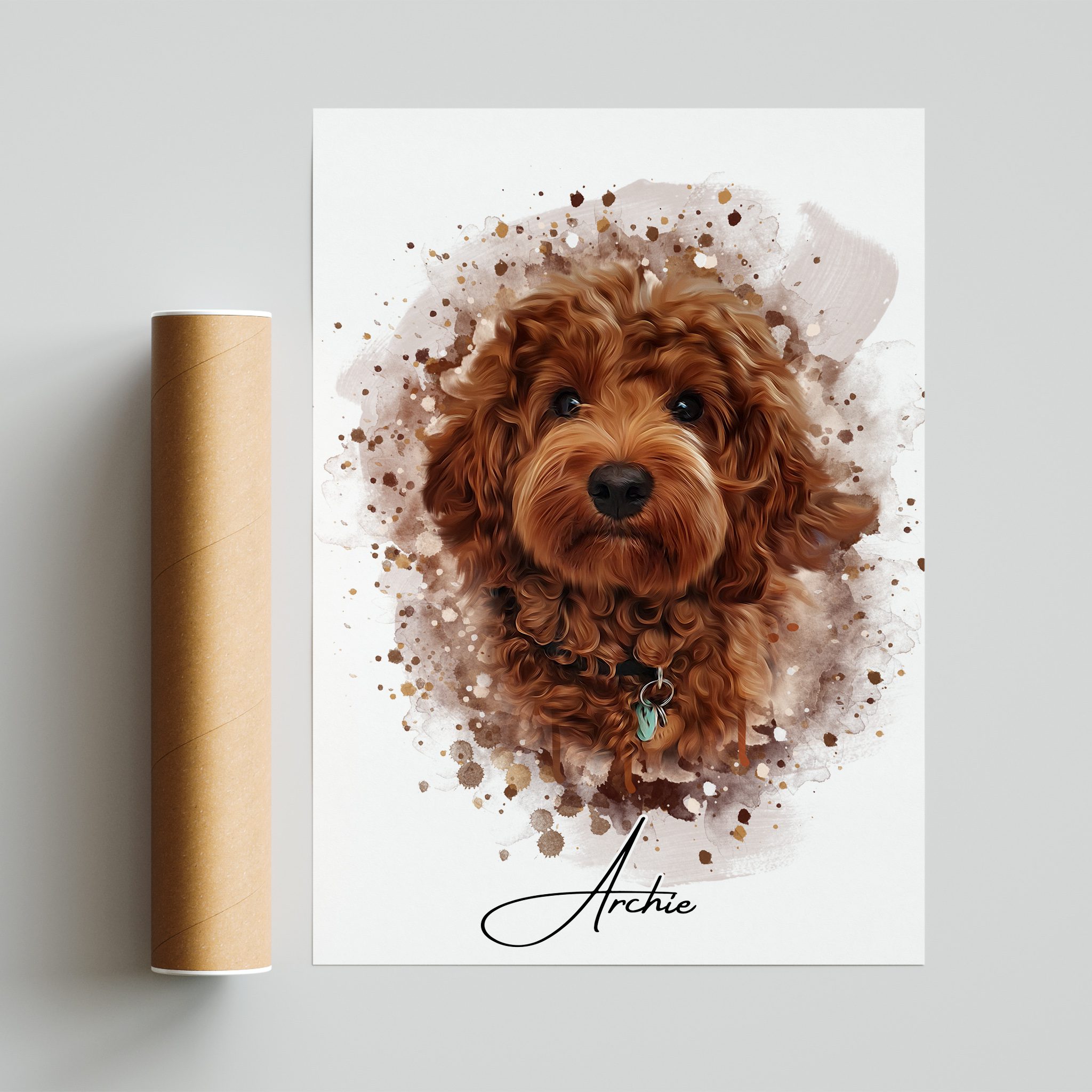 Your pet drawn as a watercolour image and printed as a poster print